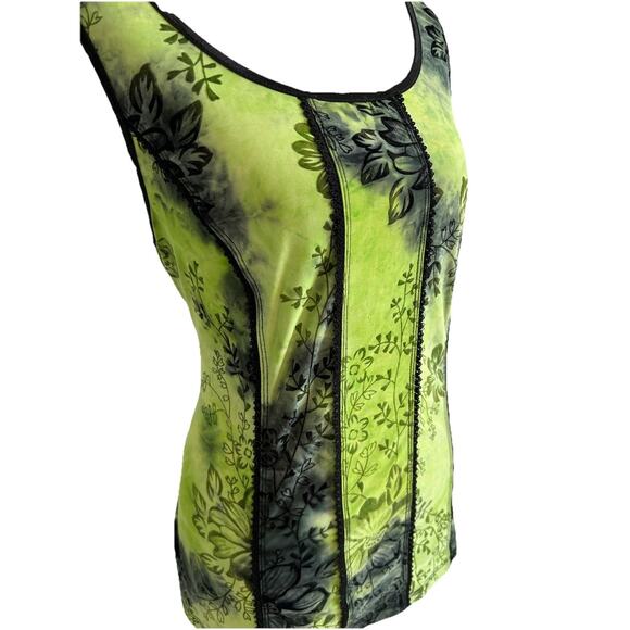 Y2K Cami Tank XL Green Burnt Floral Velvet Corset Fairy Whimsigoth Grunge 1X L - Picture 5 of 13